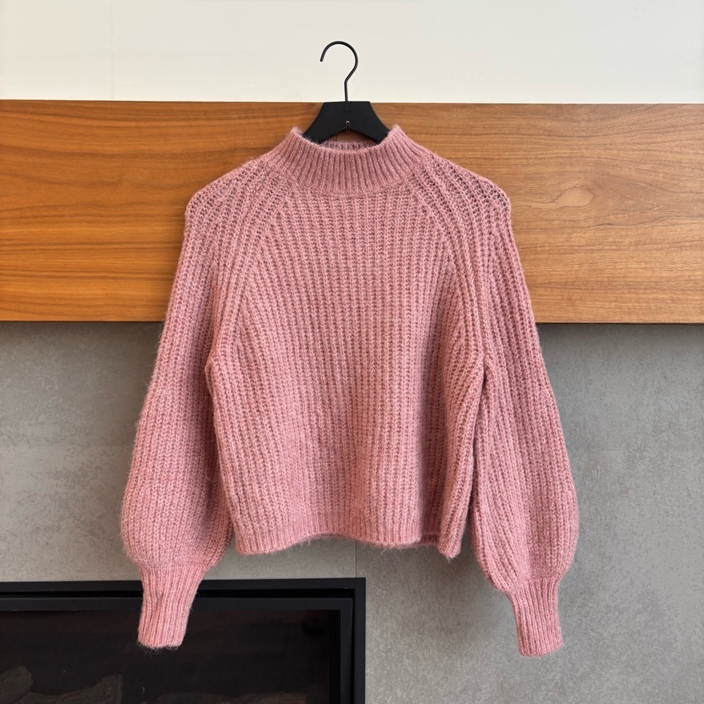 Goodnight Macaroon Blush Pink Mock Neck Ribbed Knit Balloon Sleeve‎ Sweater M